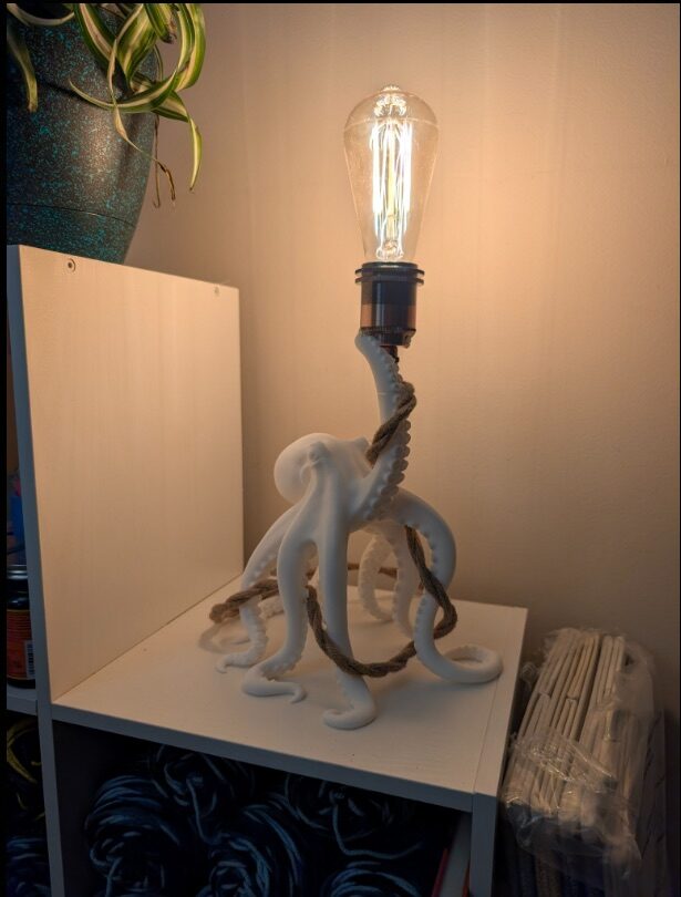 Octopus sculpture lamp with an Edison bulb